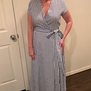 Blue and white long striped dress